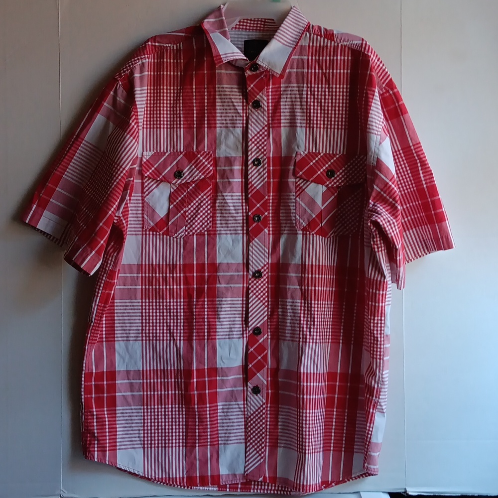 STYLISH RED  PLAID BUTTON DOWN SHIRT FOR MEN SIZE XXL